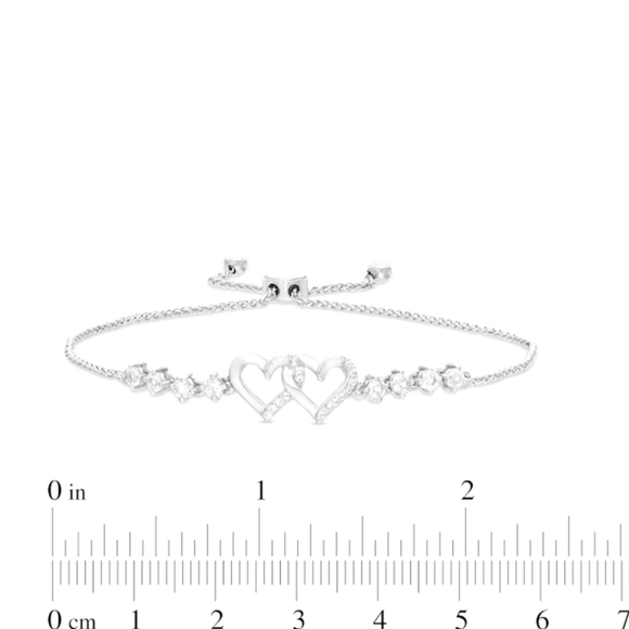 Peoples Jewelers White Lab-Created Sapphire Double Heart Bolo Bracelet - Picture 3 of 8